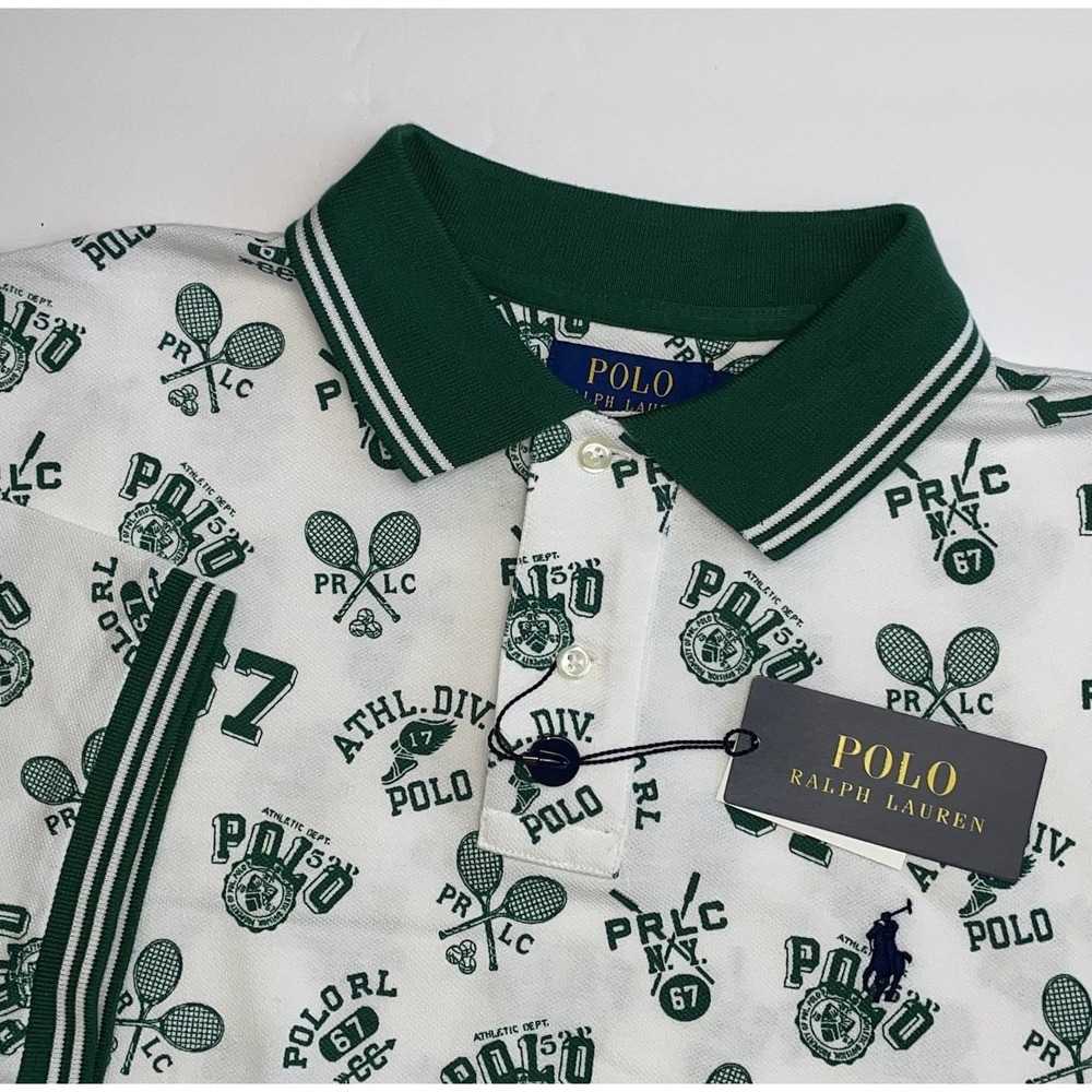 NEW Polo Ralph Lauren Print Mesh Polo Shirt Mens Large Tennis 67 PRLC All Over